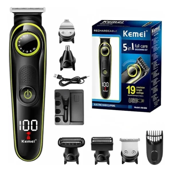 مجموعة العناية الشاملة 5 في 1 من Kemei KM-696 – ماكينة حلاقة وتشذيب كهربائية احترافية متعددة الاستخدامات