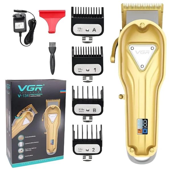 VGR V-134 Clipper Beard and Moustache Hair Trimmer, Professional Rechargeable Cordless Cutting Machine Includes Guide Combs, Long Lasting Battery