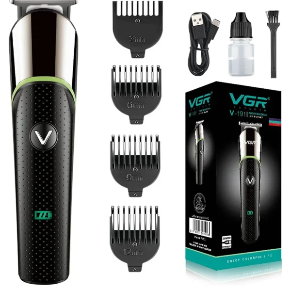 VGR V-191 Professional Rechargeable Cordless Beard Hair Trimmer Kit with Guide Combs Brush USB Cord